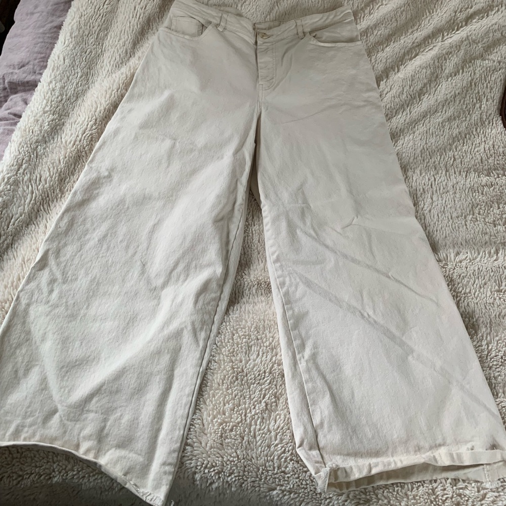 H and M wide legged white denim jeans, size 12 hardly worn